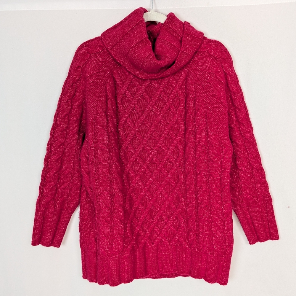 Banana Republic XS Yak Hair Wool Cesta Cable-Knit Turtleneck Sweater Oversized - Picture 2 of 12